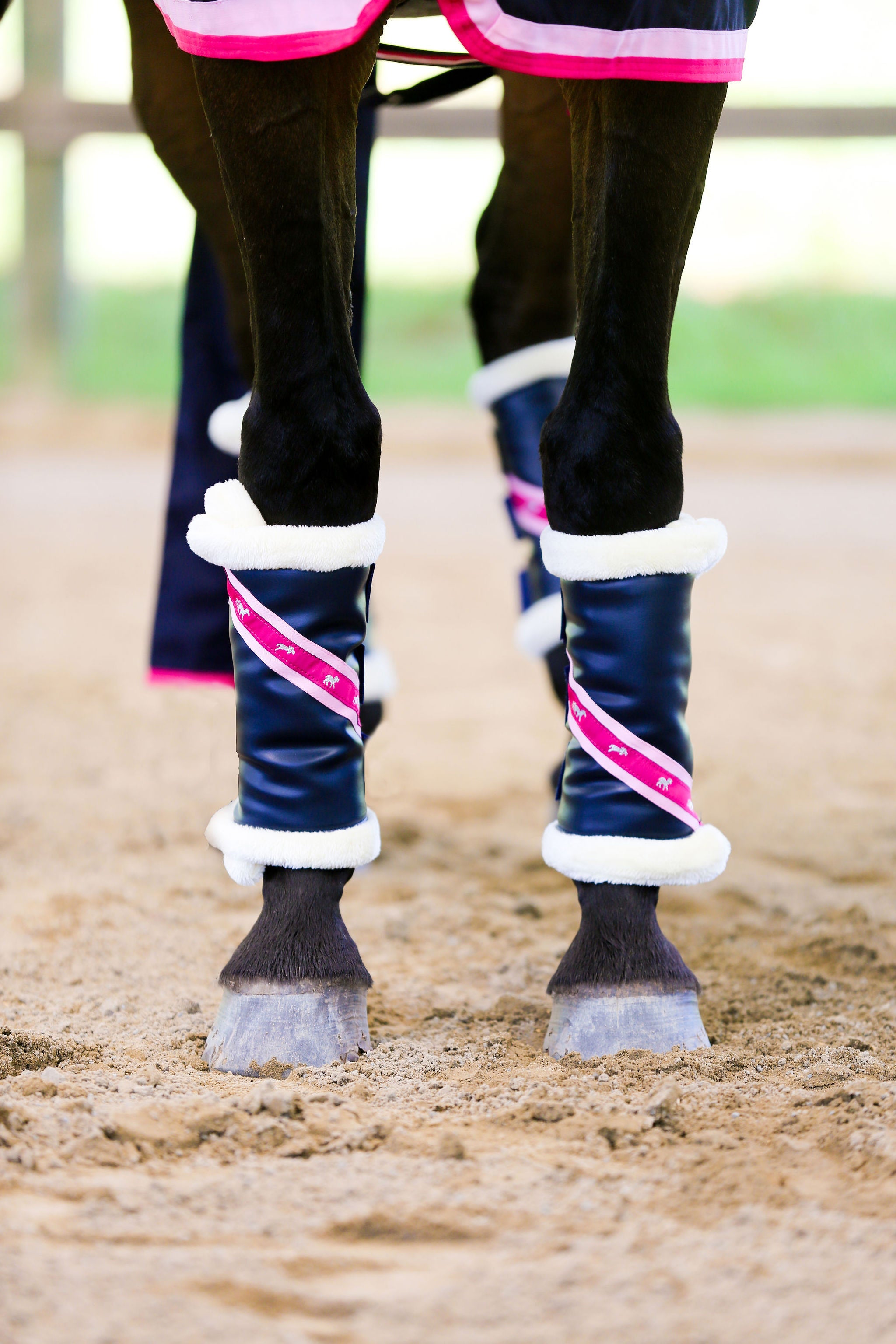 Mink Boots - Navy with Pale Pink & Hot Pink Trim