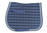 Quilted Saddle Pad - General Purpose - Navy w Navy Trim, White, Navy & Silver Rope