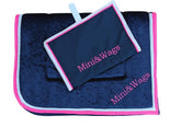 Navy Velvet Saddle Pad & Bridle Bag Set