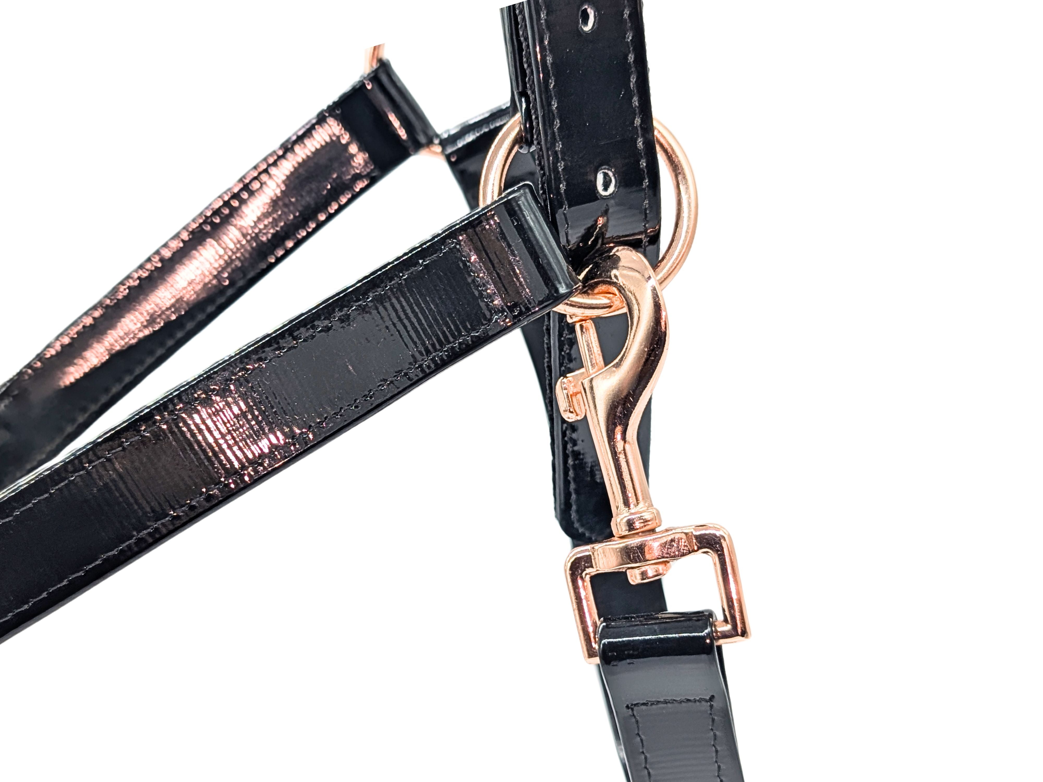 PVC Halter - Black with Rose Gold Buckles - NEW COLOUR!!