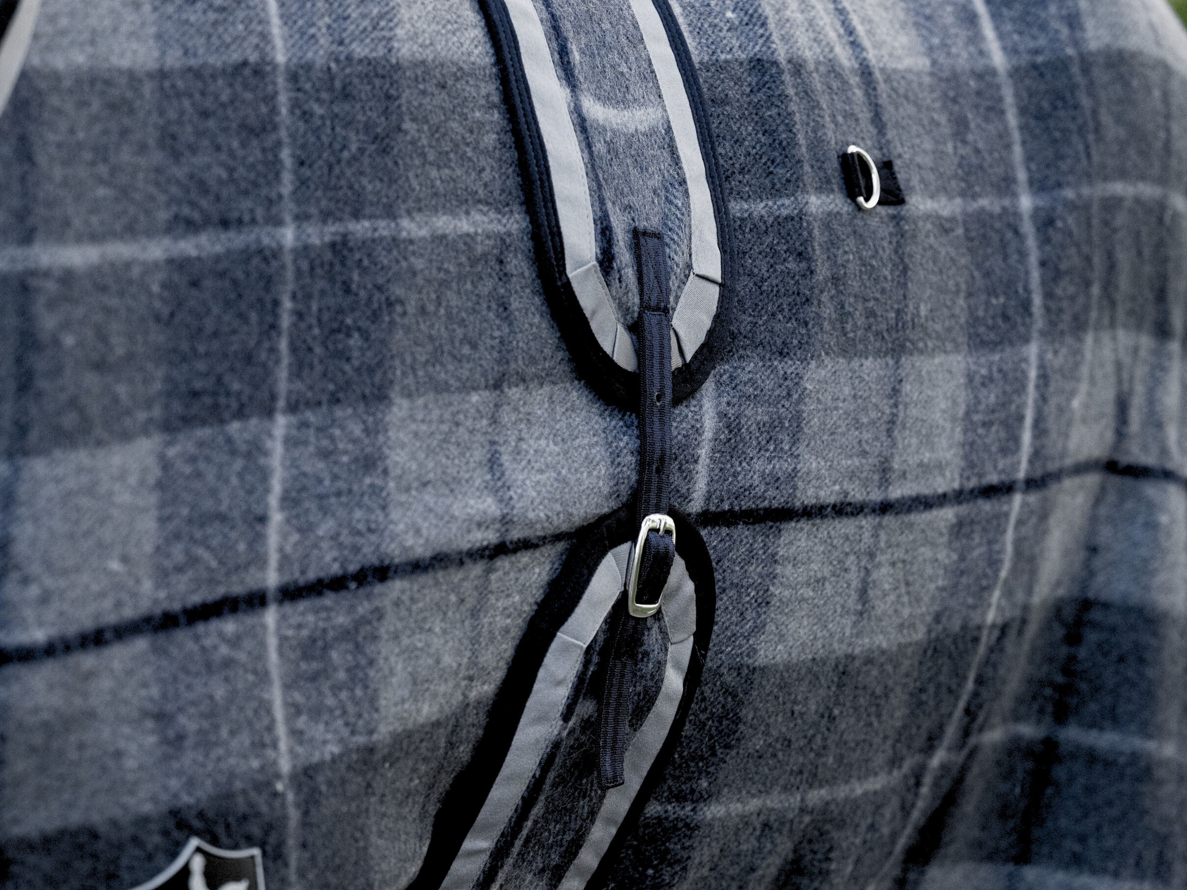 Navy and Grey Check Kersey Wool Hood - Grey & Navy Trims