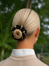 Black Satin with Pearls Hair Scrunchie