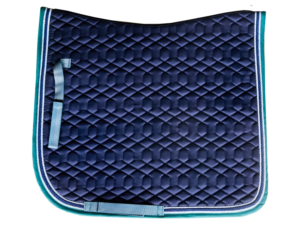 Dressage Saddle Pad - Navy / Green w Silver and Navy Cord