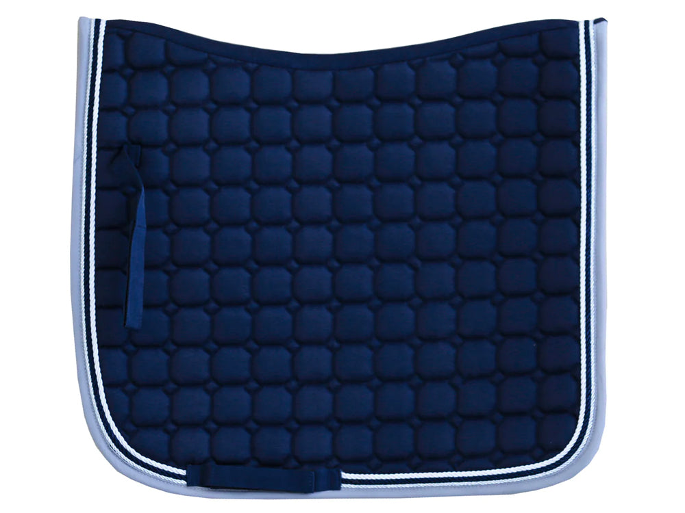 Dressage Saddle Pad - Navy / Grey w White, Navy and Silver Cord