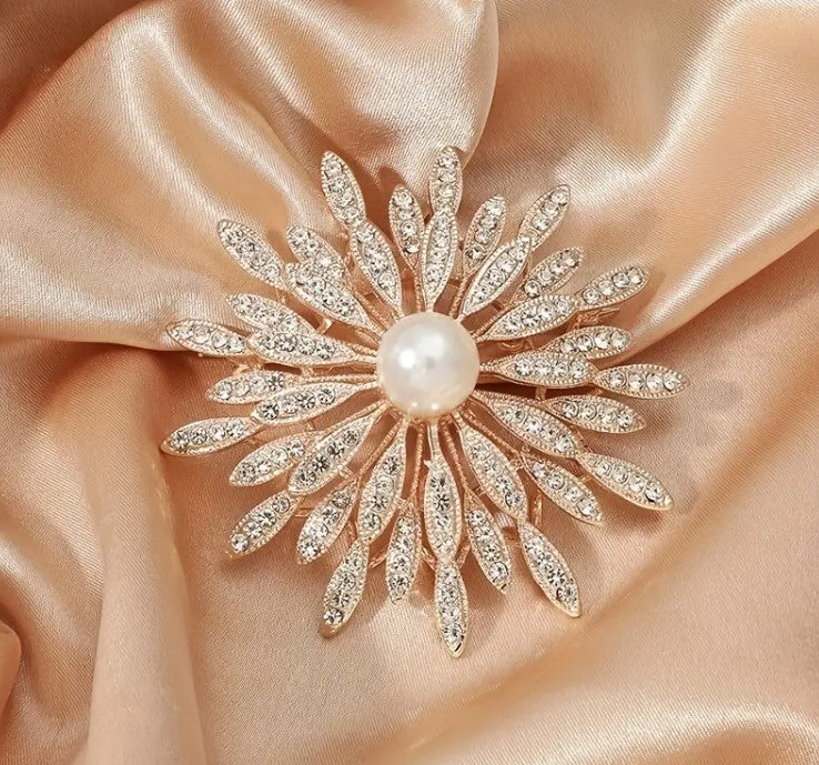 Bling Rose Gold Flower Tiered Pin