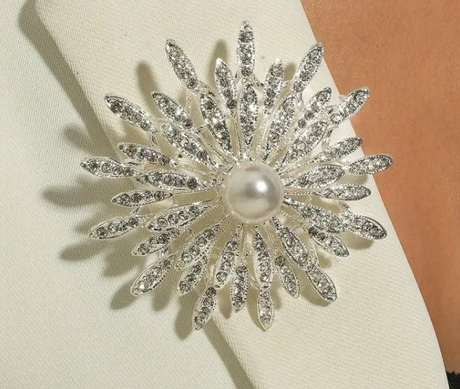 Bling Silver Flower Tiered Pin