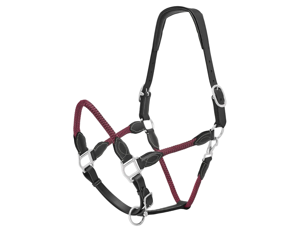 Leather and Rope Halter - Black & Burgundy