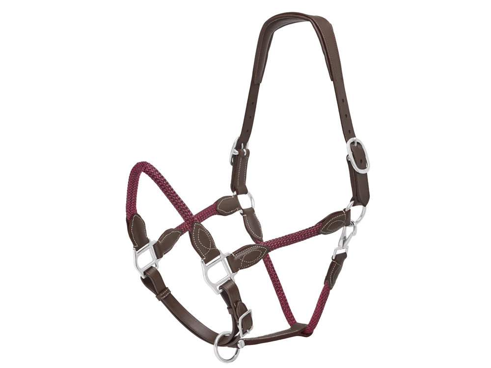 Leather and Rope Halter - Brown & Burgundy