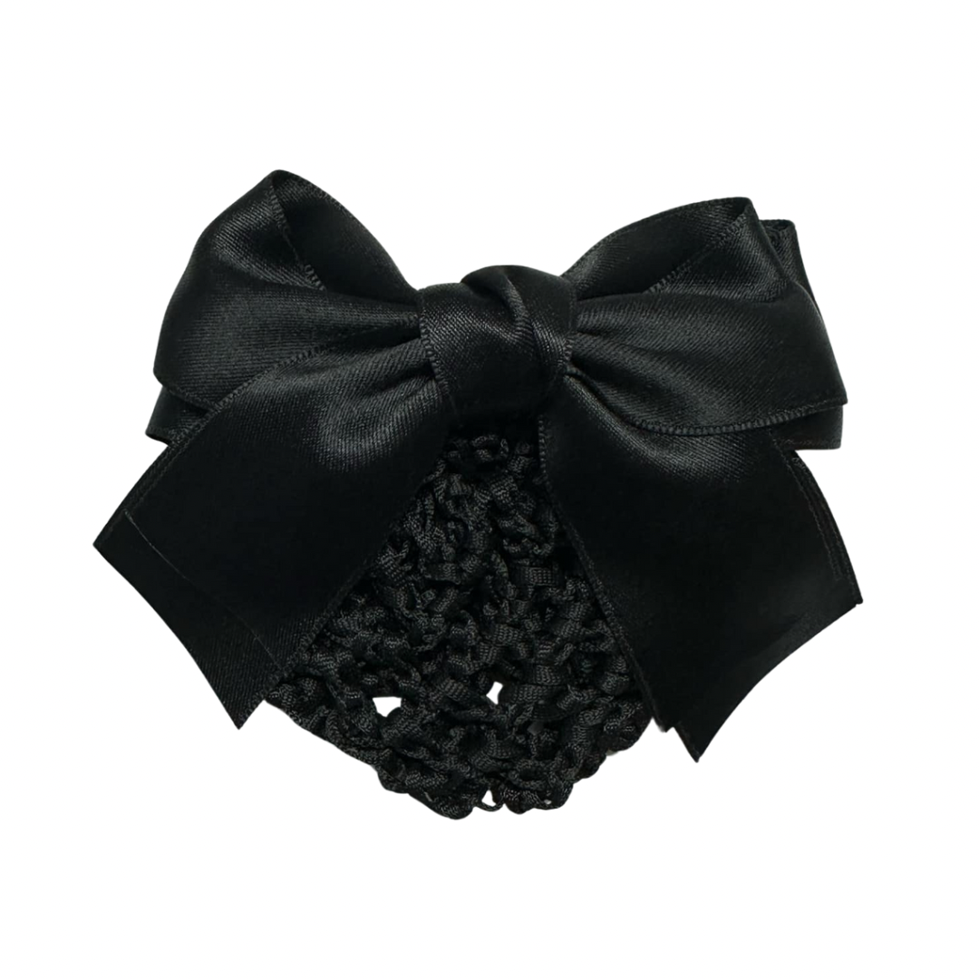 Satin Hair bow all Black with clip and net