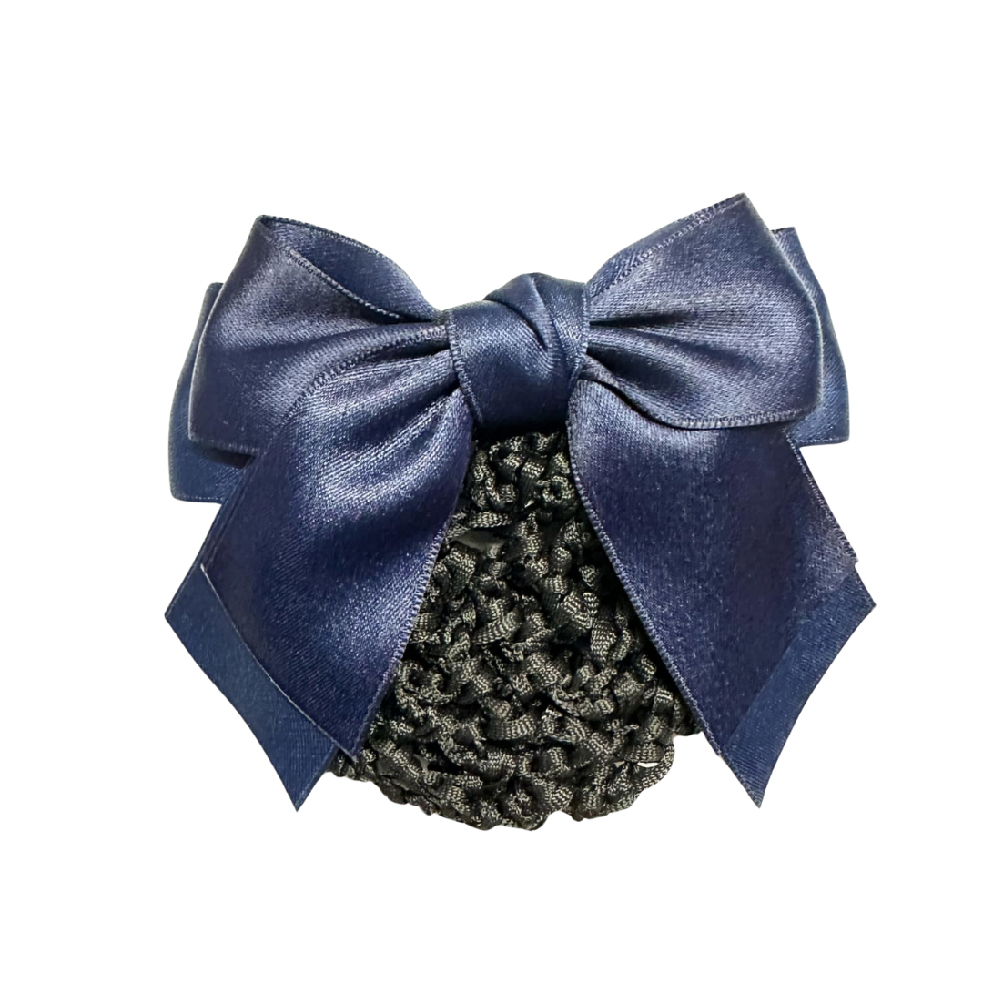 Hair Bow Navy With Clip and Bun hair net