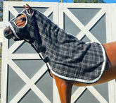 Black and Grey Check Kersey Wool Hood - White & Black Trims