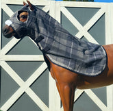 Navy and Grey Check Kersey Wool Hood - Grey & Navy Trims