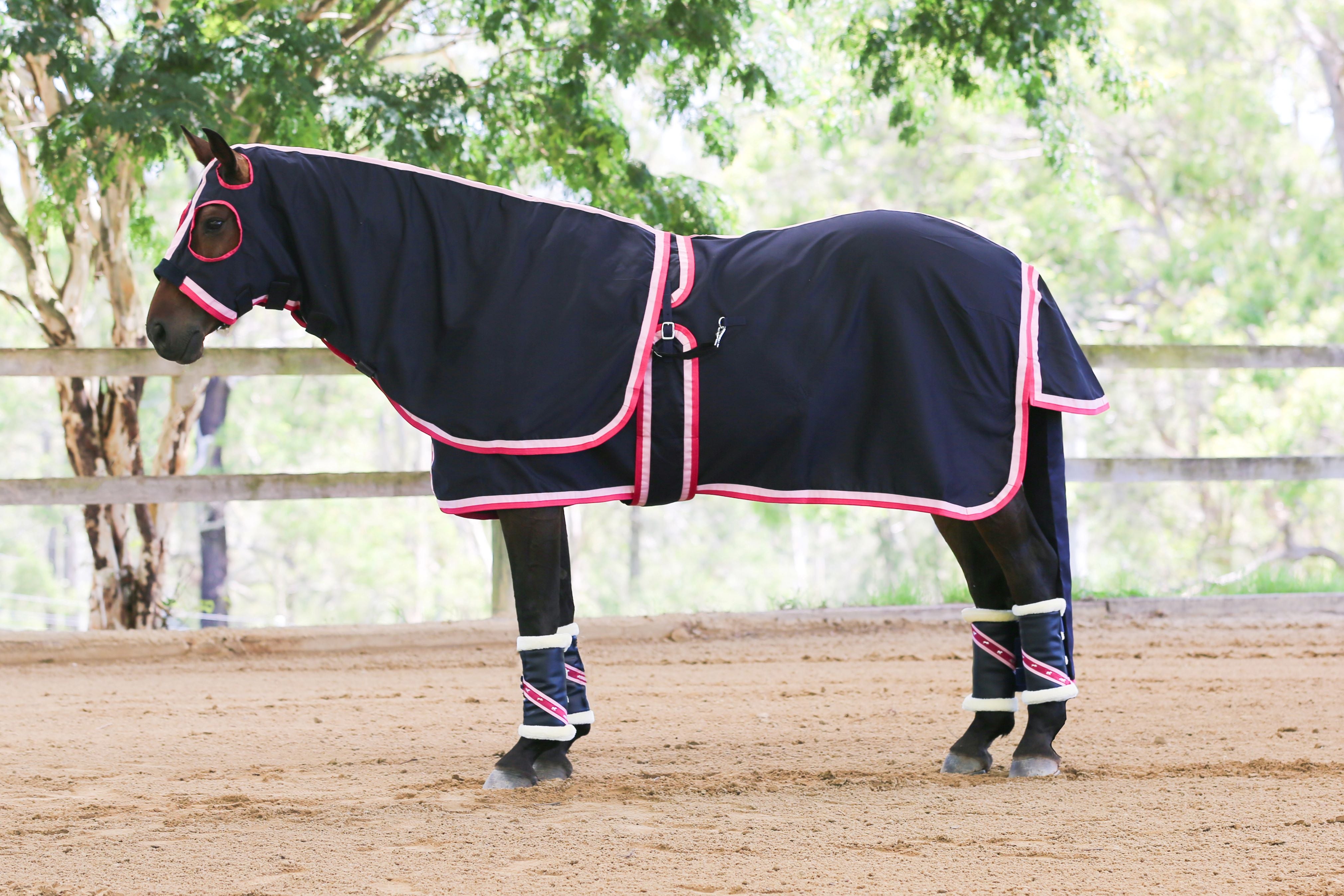 Mink Boots - Navy with Pale Pink & Hot Pink Trim