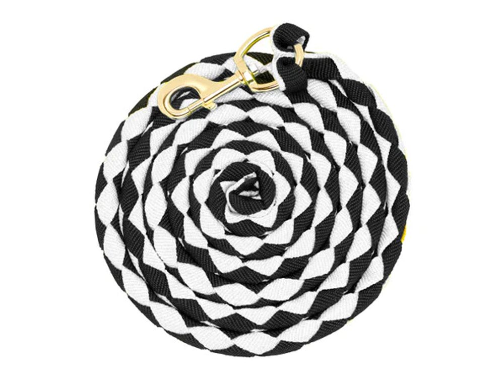 HZ Nylon Braided Lead Rope Black with White and Brass Clip