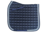 Quilted Saddle Pad - Dressage - Navy w Navy Trim, White, Navy & Silver Rope