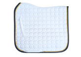 White Dressage Saddle Pad - Dark Navy Binding with Navy & Gold Rope