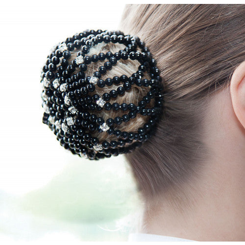 Black Beaded Bun Cover with diamante'