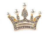 Crown Brooch with Diamante and Faux Pearls - Gold or Silver