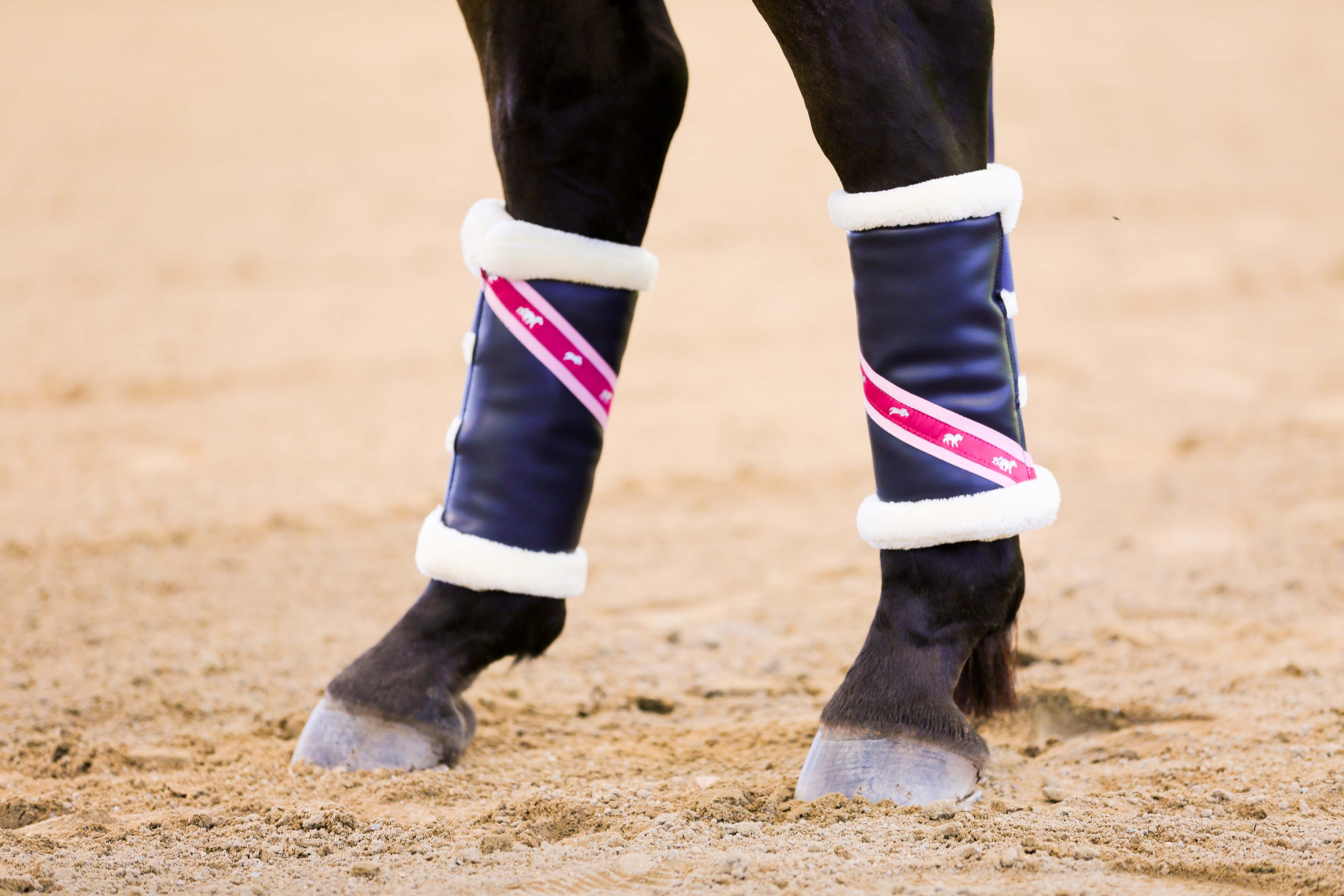 Mink Boots - Navy with Pale Pink & Hot Pink Trim