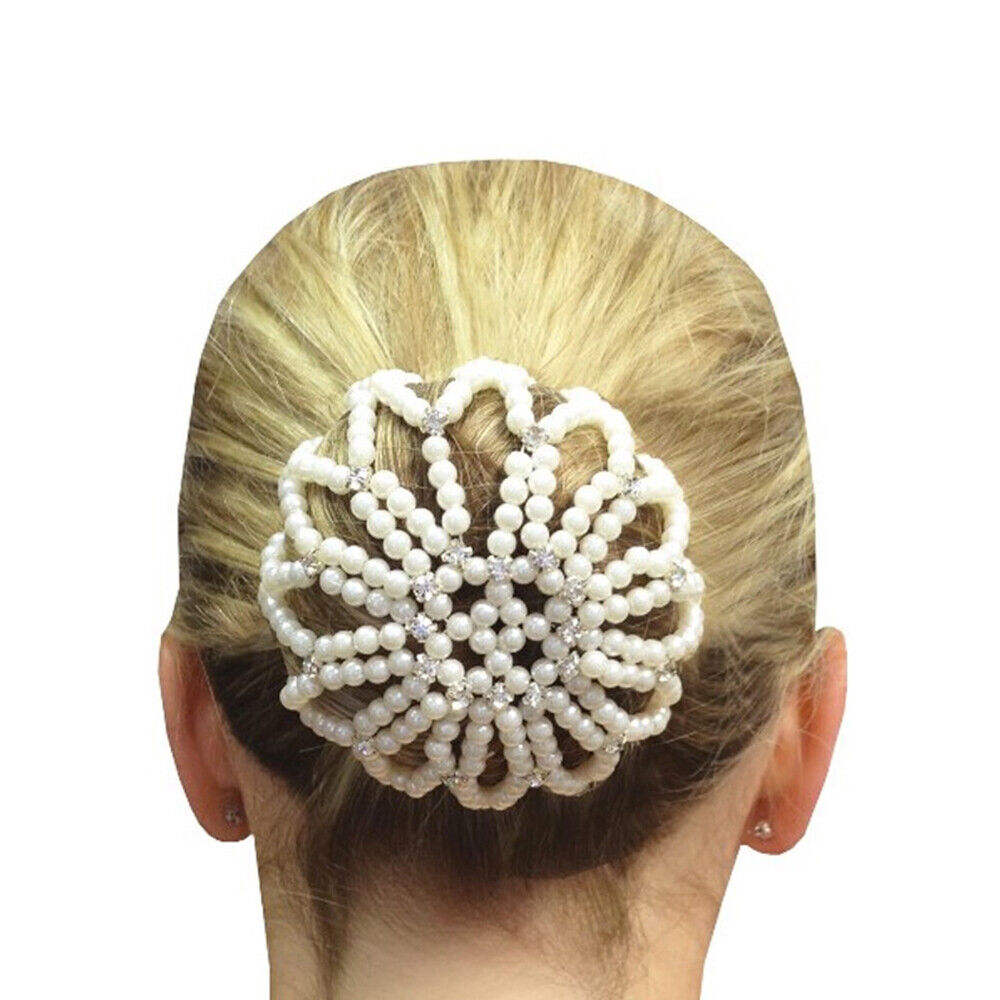 White Pearl Beaded Bun Cover with Diamante'