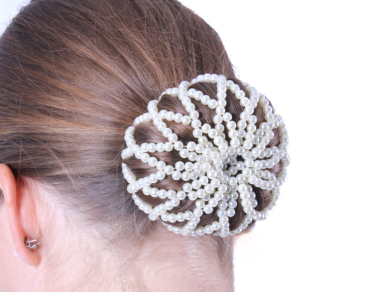 White Pearl Beaded Bun Cover with Diamante'