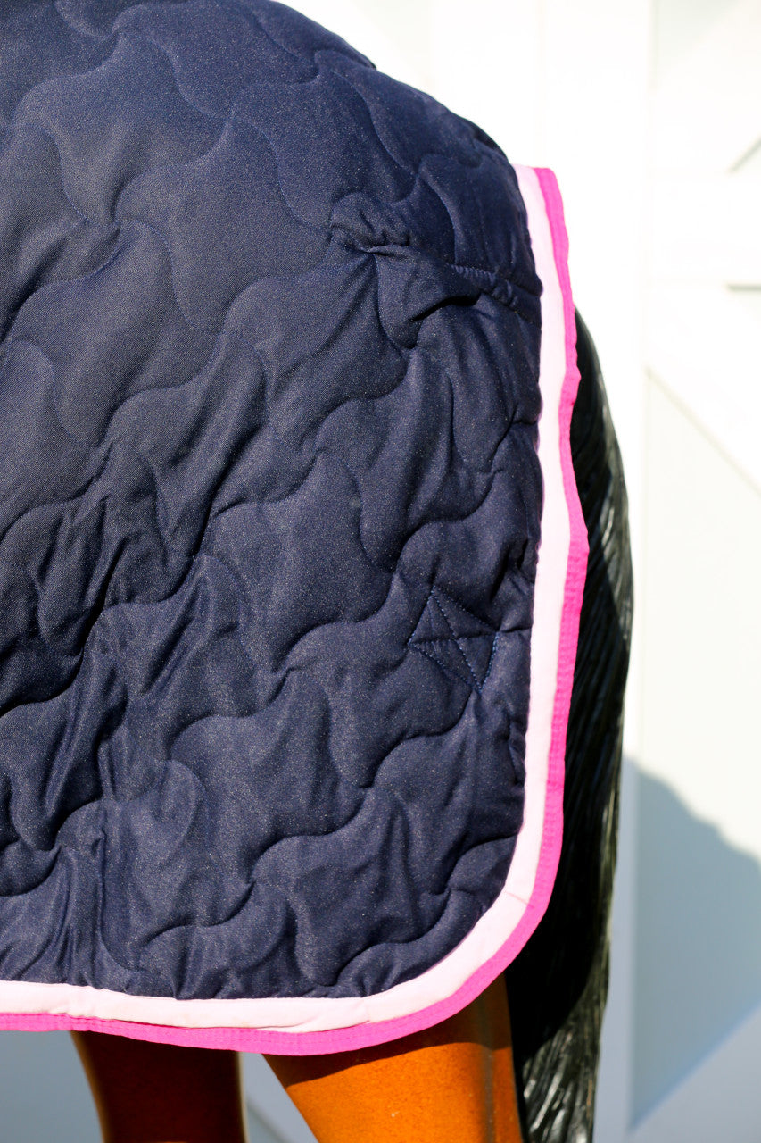 Luxury Stable Doona - Navy with Light Pink & Hot Pink Trims