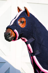 Navy Kersey Wool Hood - Light Pink & Hot Pink Trims