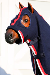 Navy Kersey Wool Hood - Red & White Trims