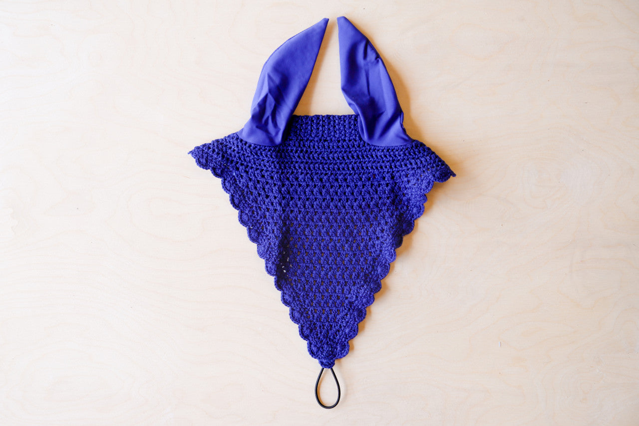 Crochet Long Style Tie Down Ear Bonnet Blue
