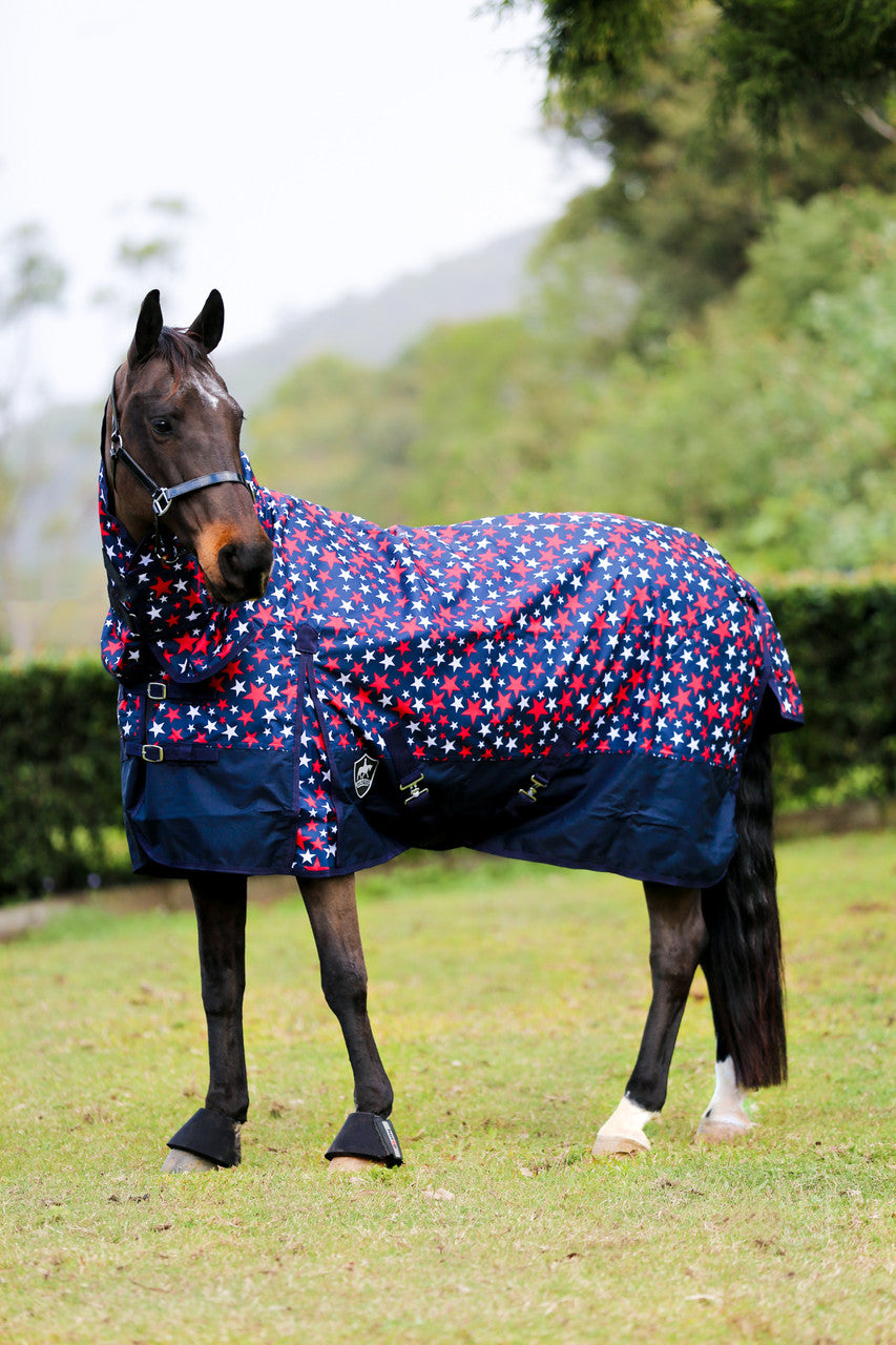 1680D Rain sheet Neck Combo - Navy with White & Red Stars