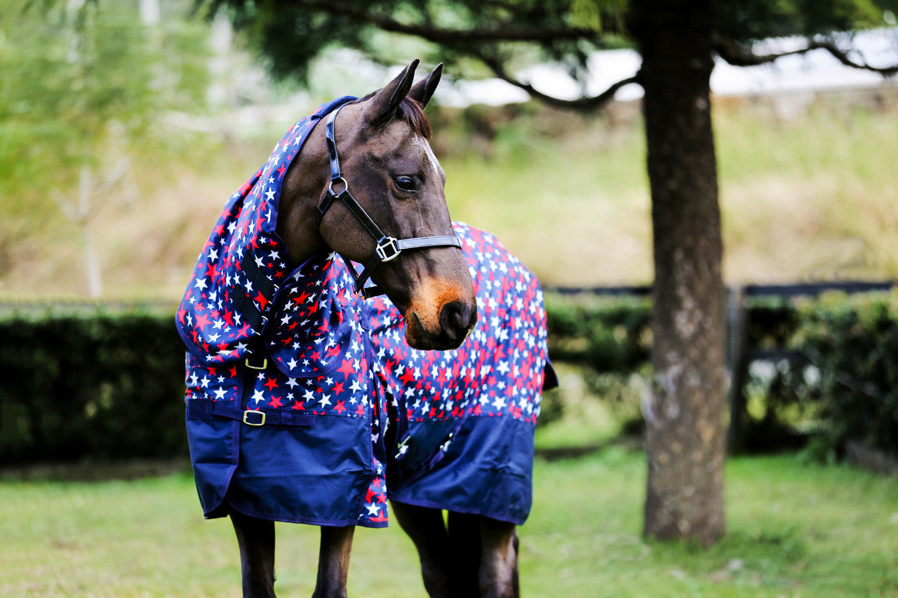 1680D Rain sheet Neck Combo - Navy with White & Red Stars