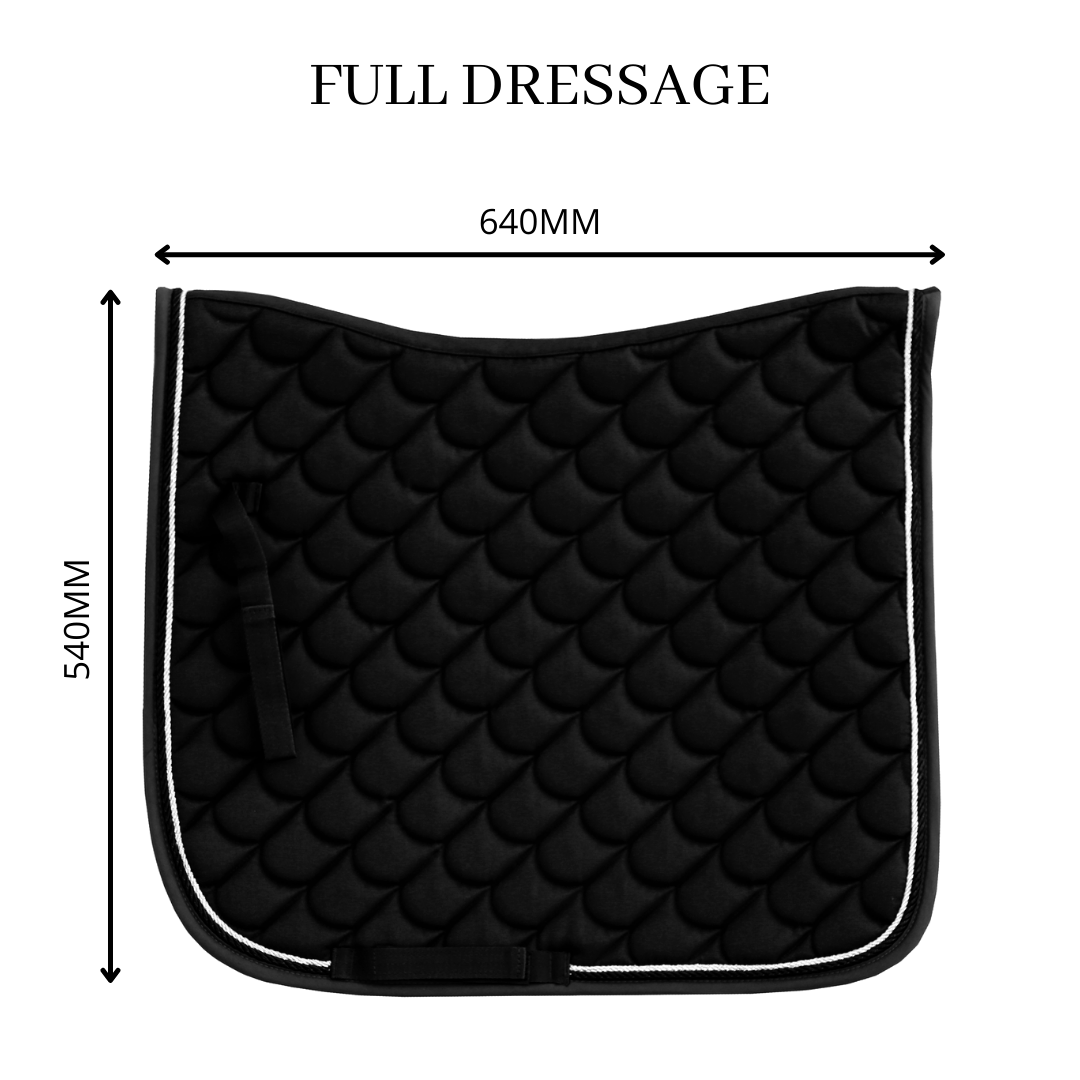 Dressage Saddle Pad - Black / Tan w Tan, Black & White Cord