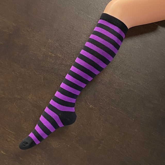 Purple and black sale striped thigh high socks