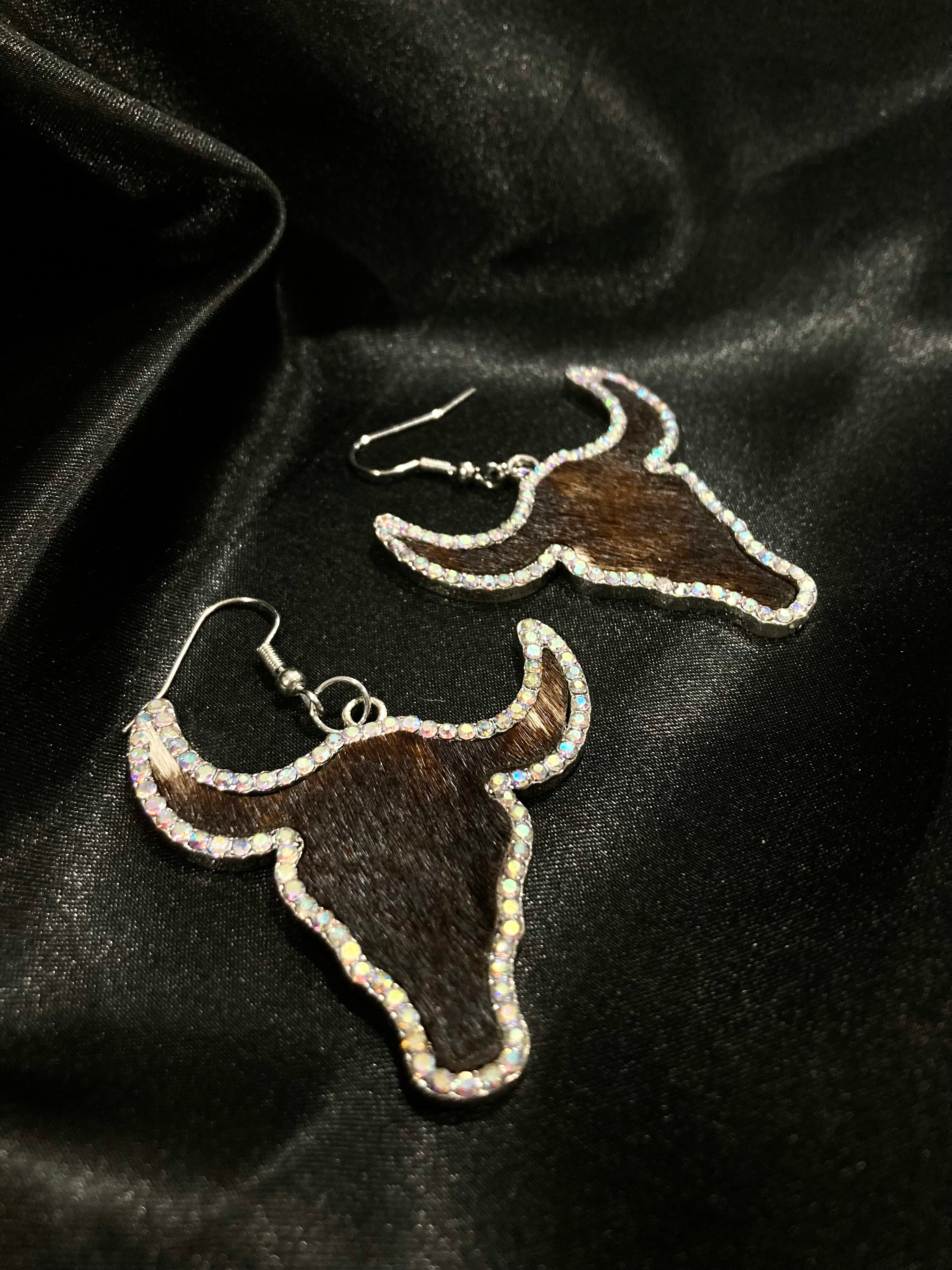 Western Cowhide Rhinestone Earrings