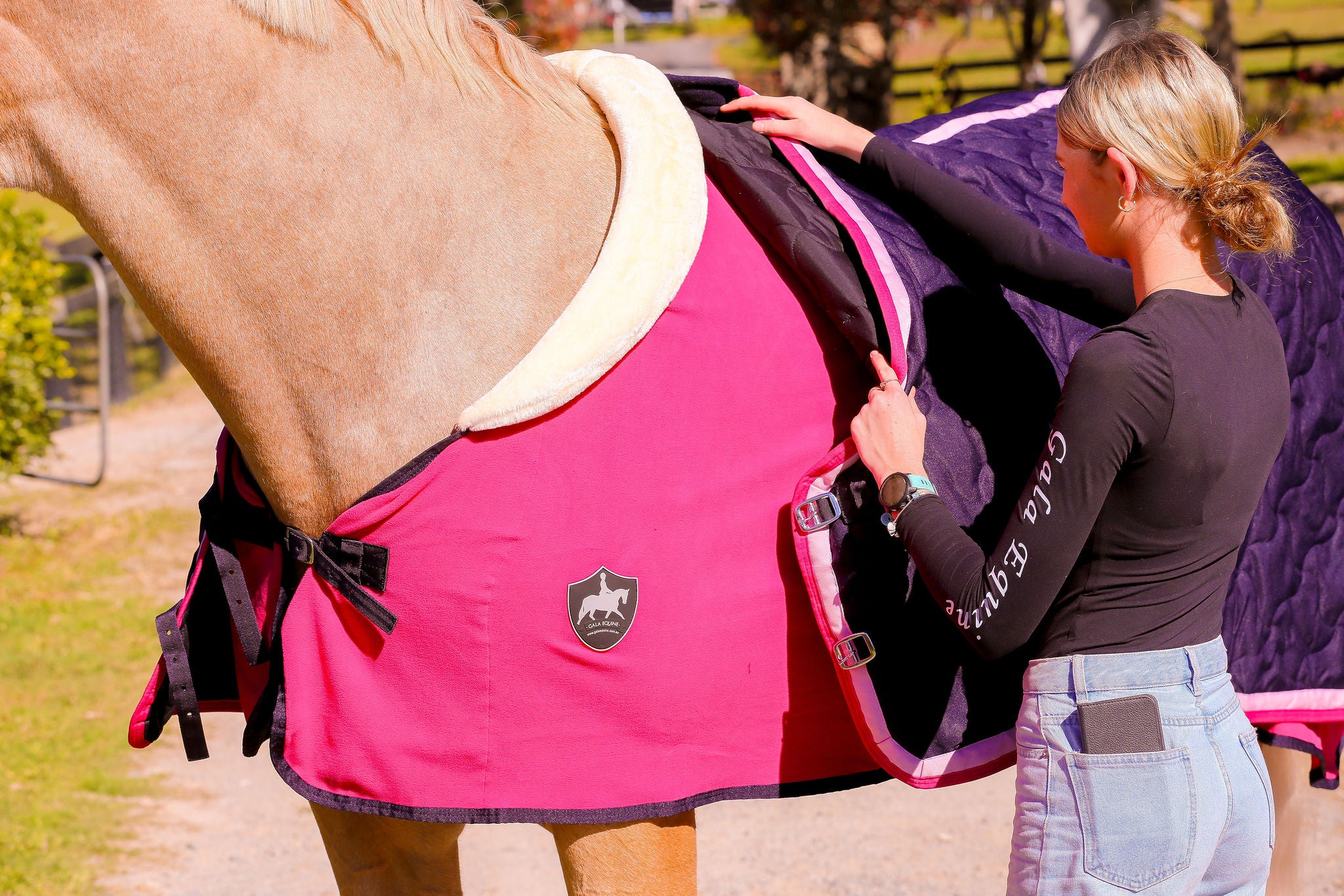 FLEECE NECK Combo with Mink Collar and Dark Navy Trim - Hot Pink