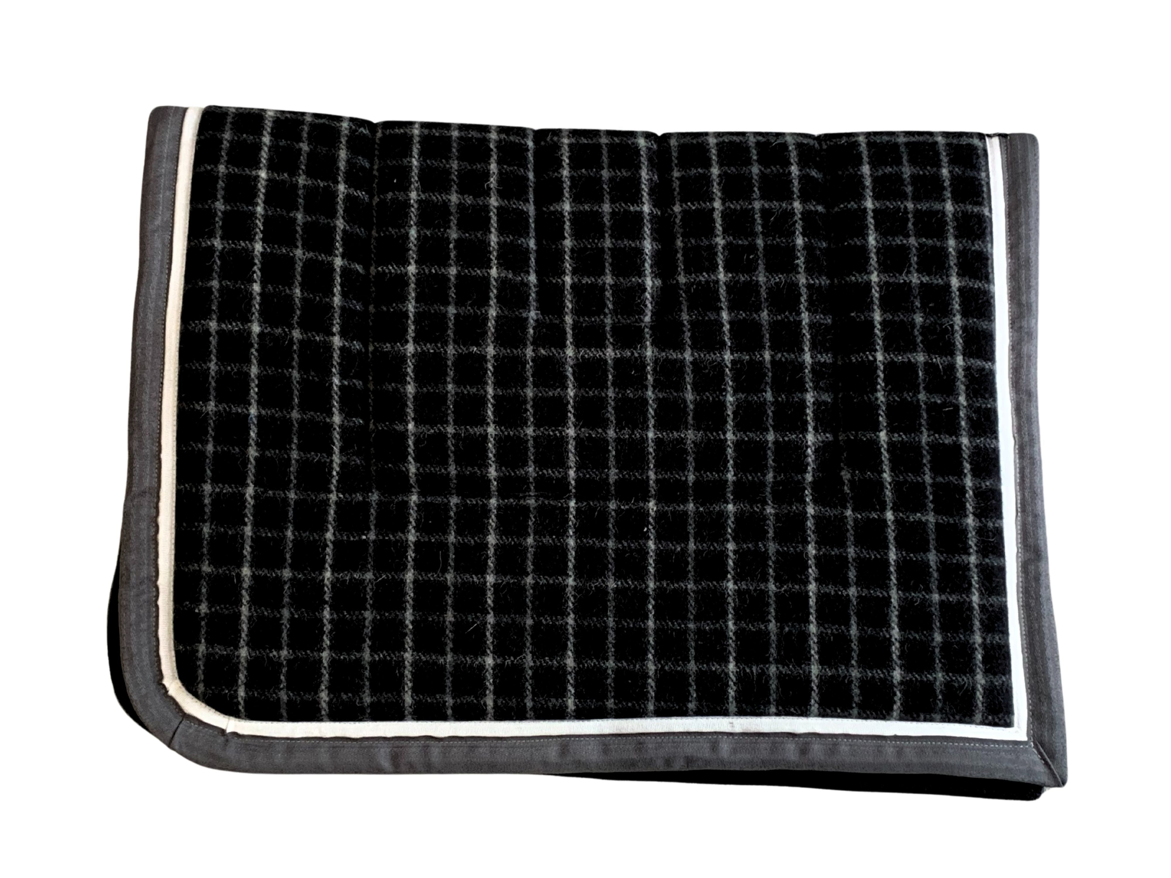 Kersey Wool Saddle Pad - Black Check w Dark Grey and White Trim