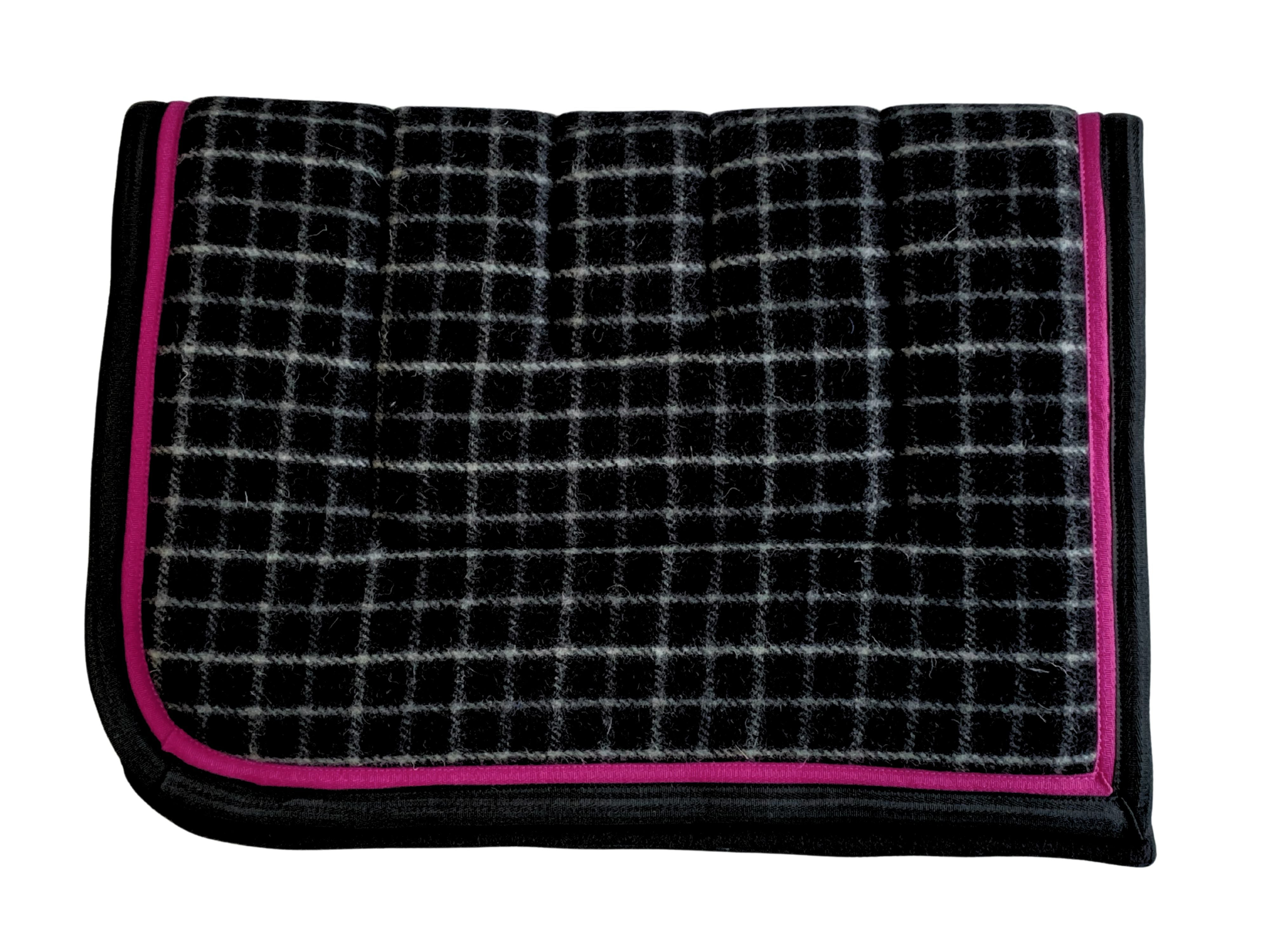 Kersey Wool Saddle Pad - Black Check w Black and Hot Pink Trim