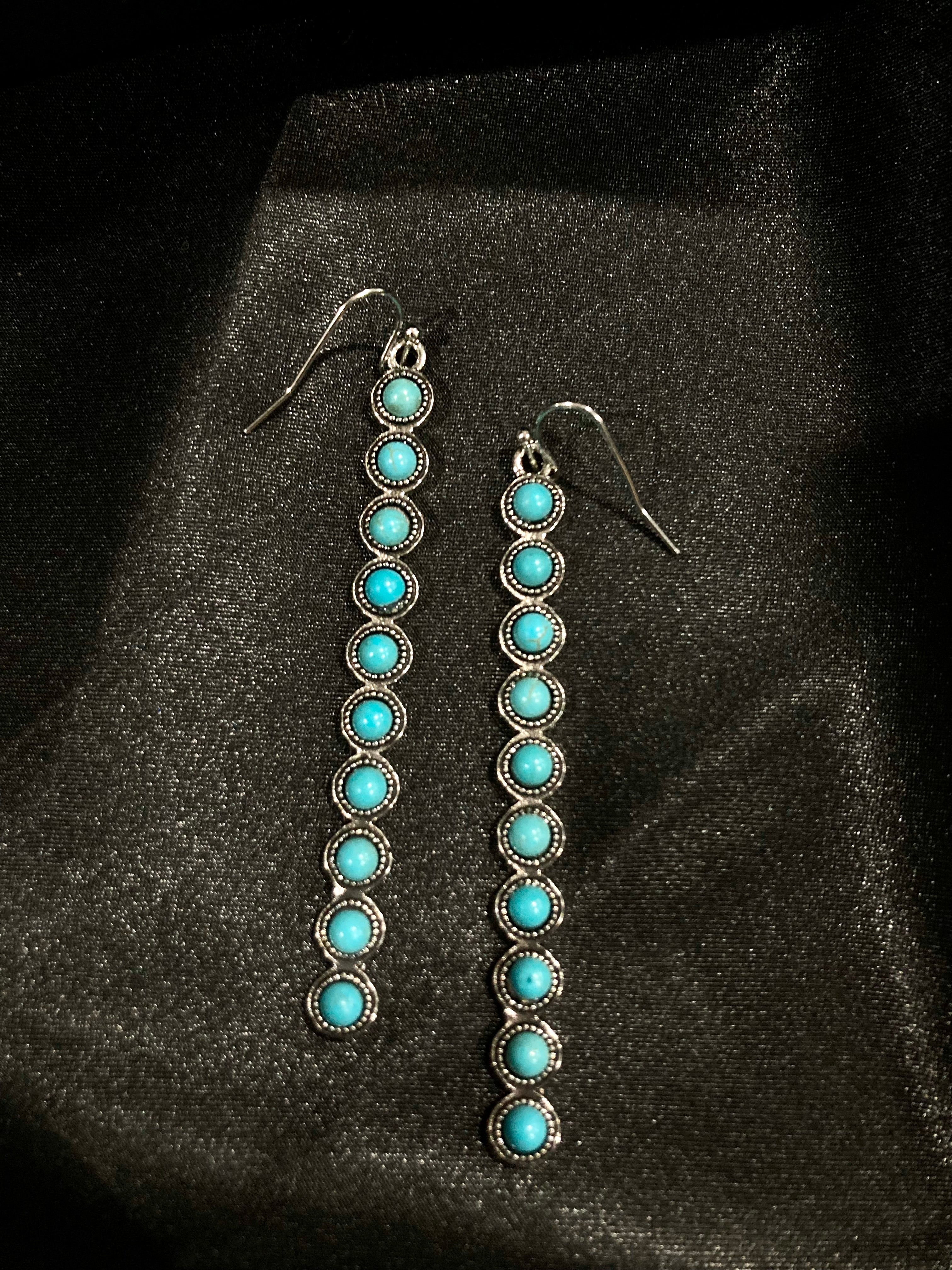 Boho Silver Vintage Turquoise Drop Earrings