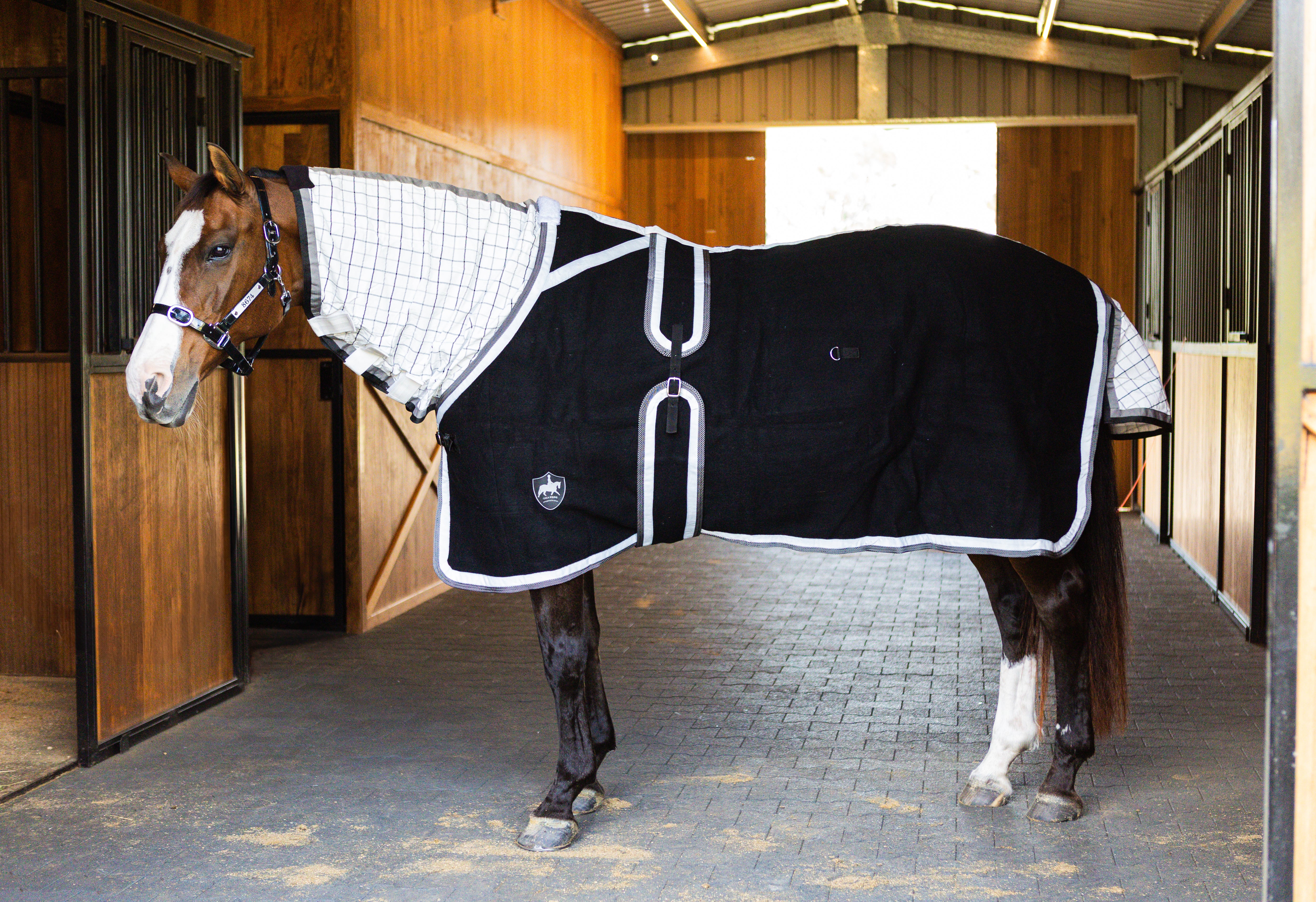 Black Kersey Wool Rug with White & Denim Trims