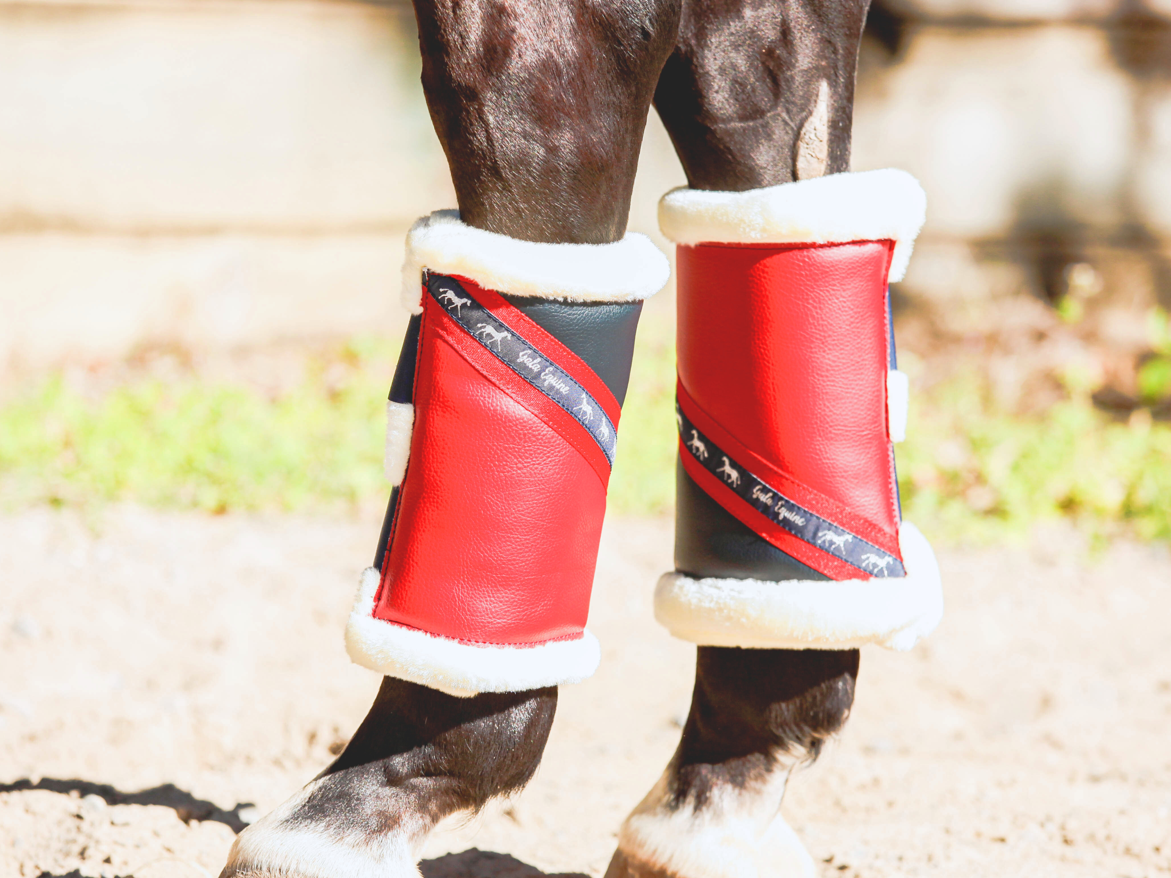 Mink Boots - Navy & Red with Cream Mink