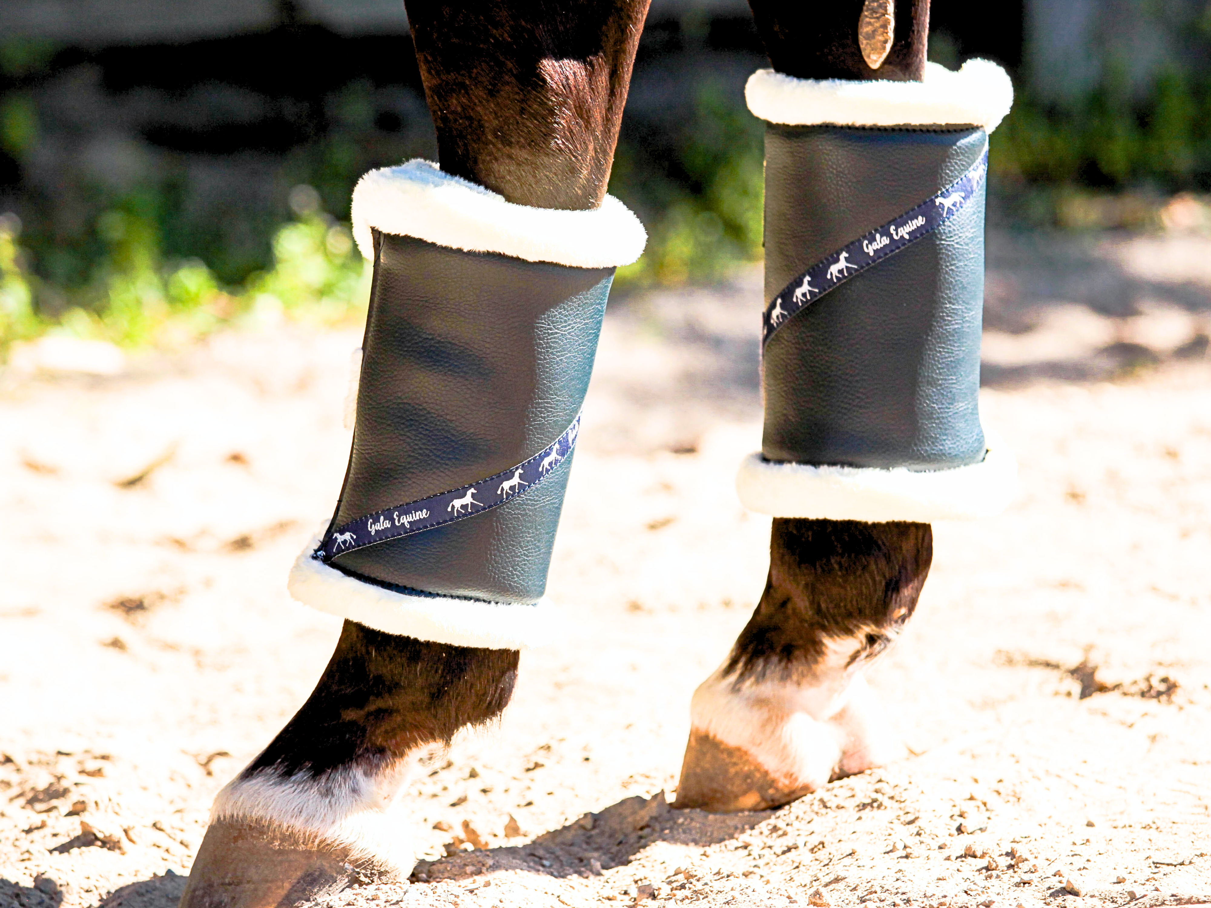 Mink Boots - Navy with Navy, Metallic Ribbon - Cream Mink