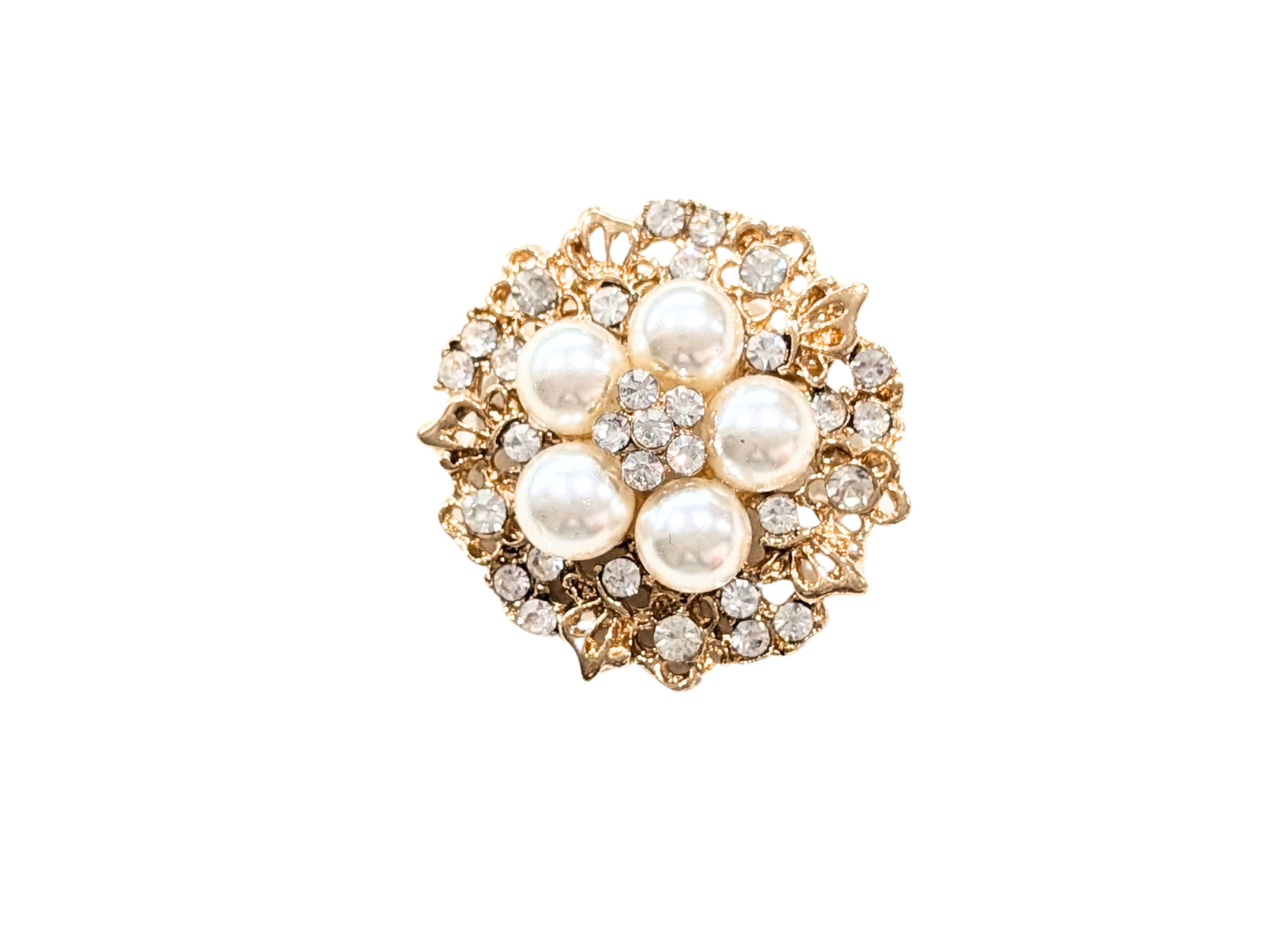 Gold Bling Flower with with Diamantes and faux Pearl
