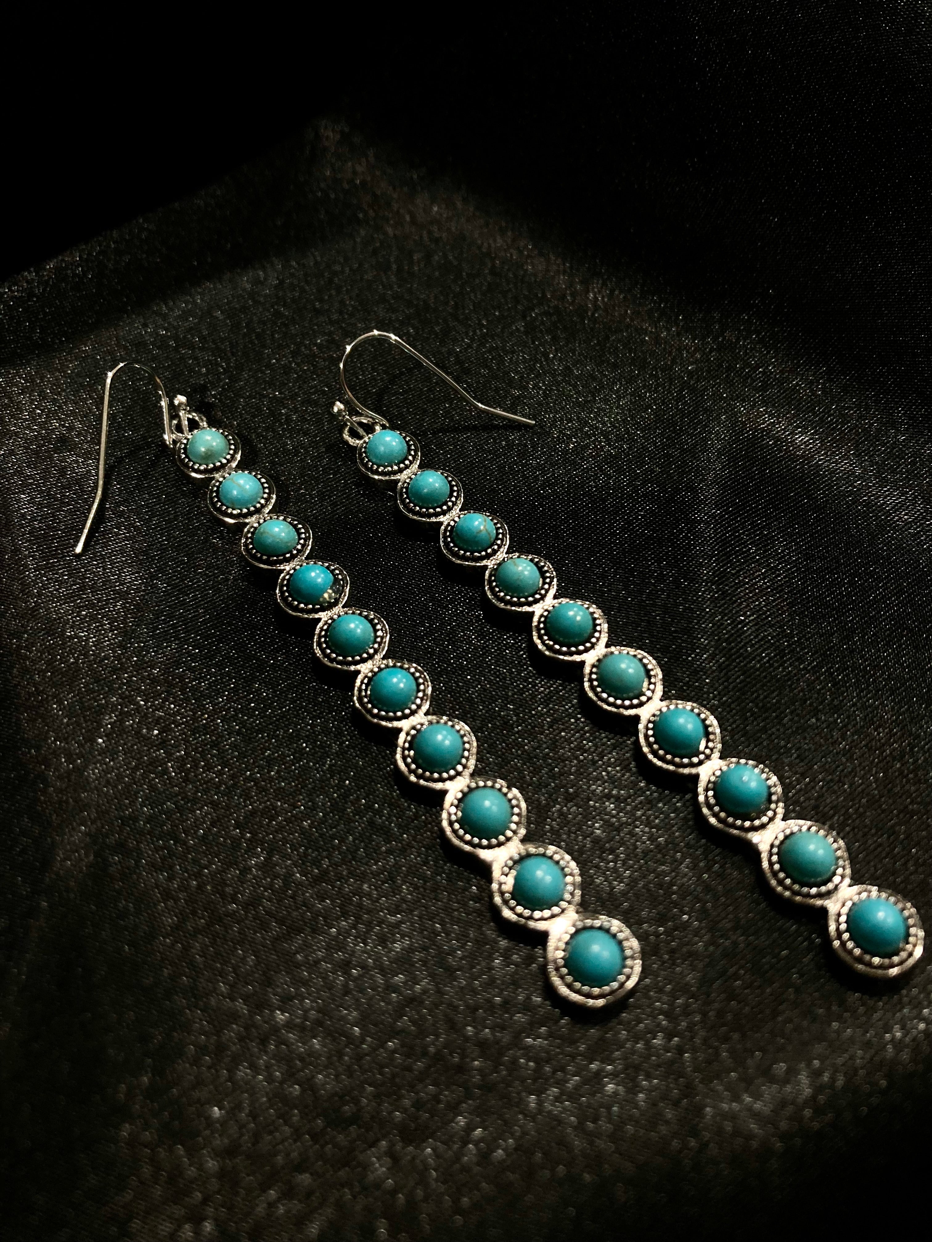 Vintage Sarda 925 Sterling hotsell Silver Turquoise Dangle Drop Earrings Southwest Boho