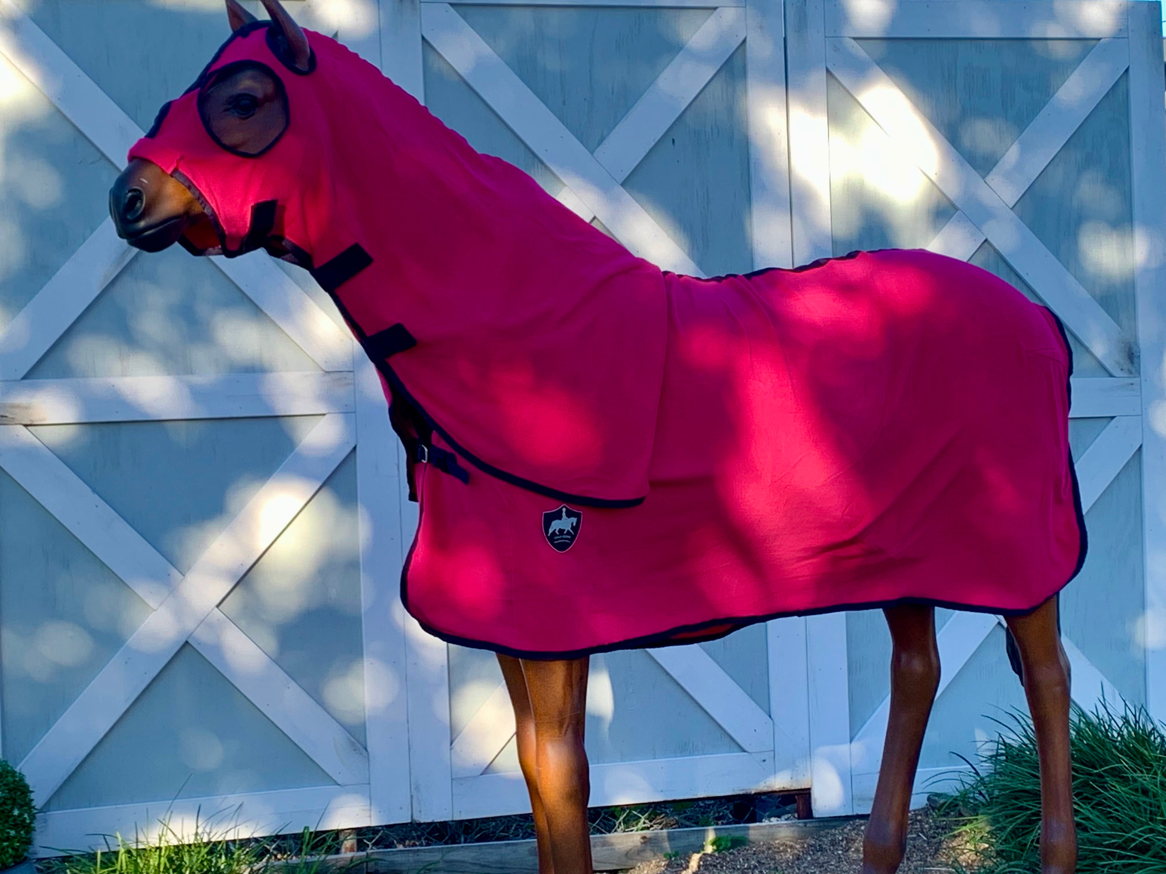 FLEECE HOOD set with Mink Collar and Dark Navy Trim - Hot Pink