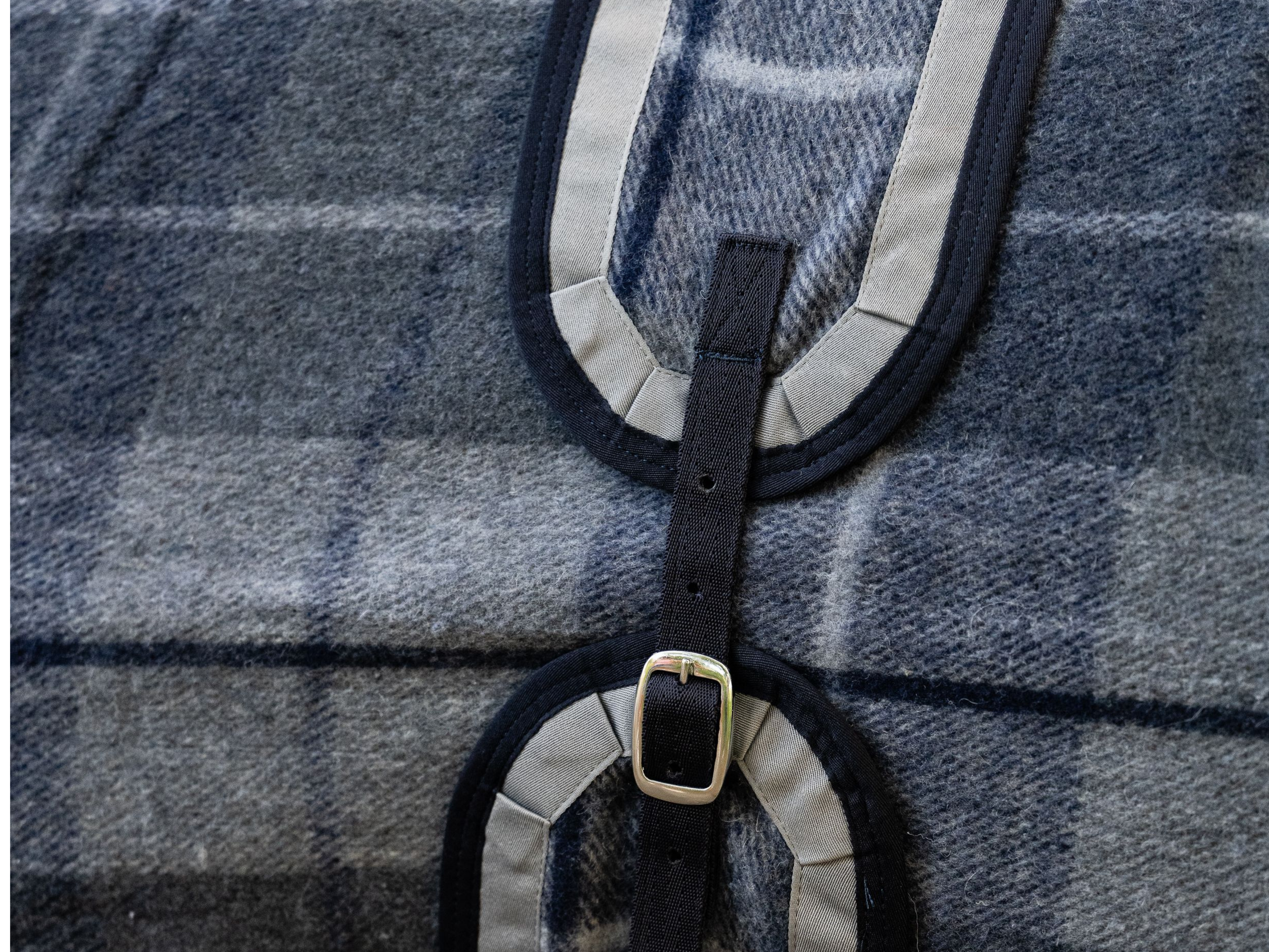 Navy and Grey Check Kersey Wool Rug NEW SEASON COLOUR