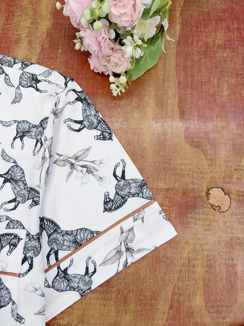 Gala Horse Print Pyjama Sets  - White with black horses