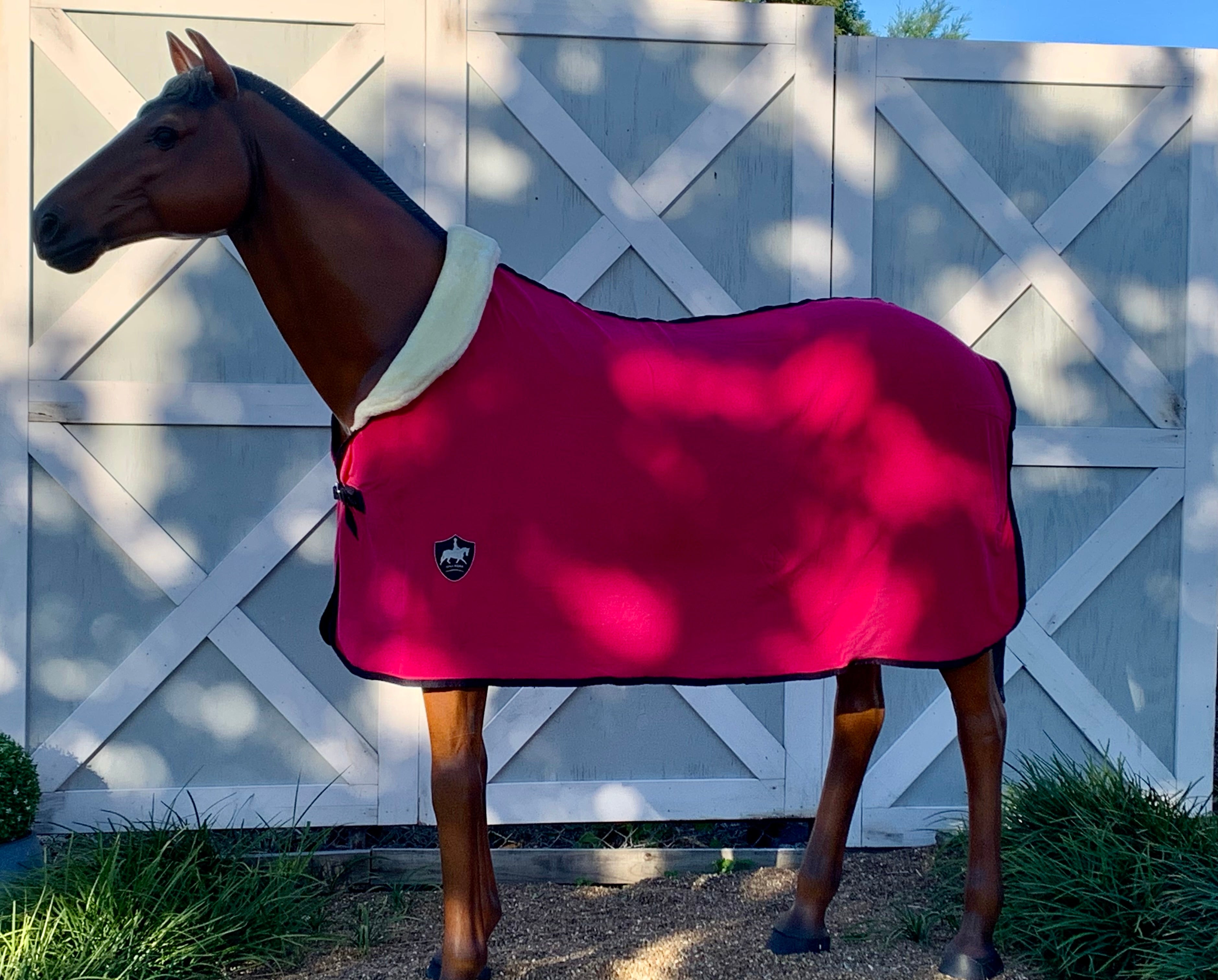 FLEECE HOOD set with Mink Collar and Dark Navy Trim - Hot Pink