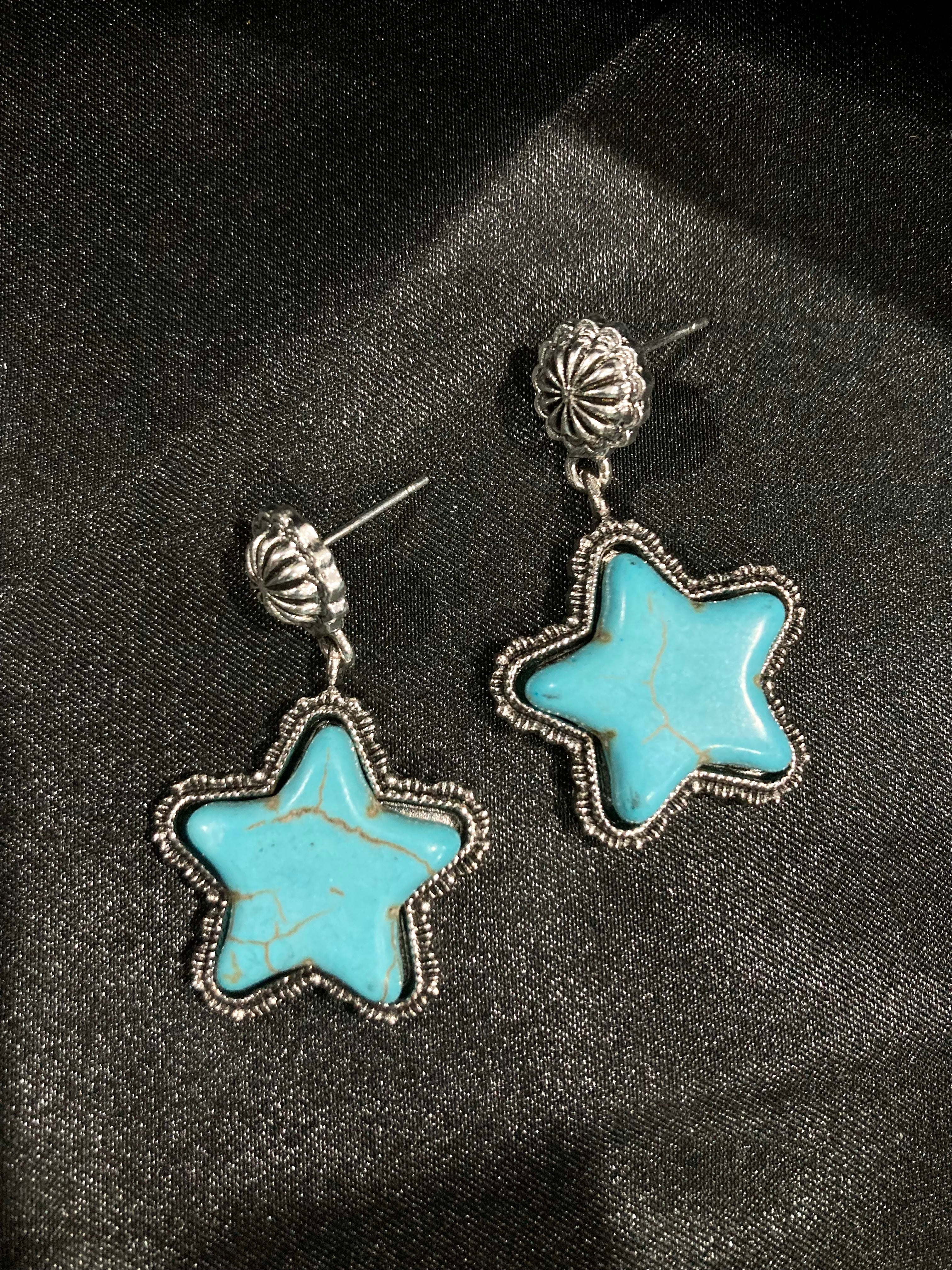 Boho Vintage Style Silver Blue Star Earrings