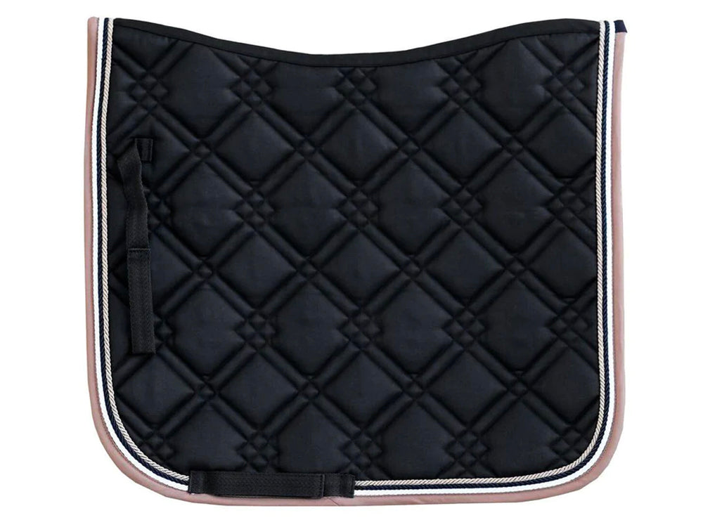 Dressage Saddle Pad - Black / Tan w Tan, Black & White Cord