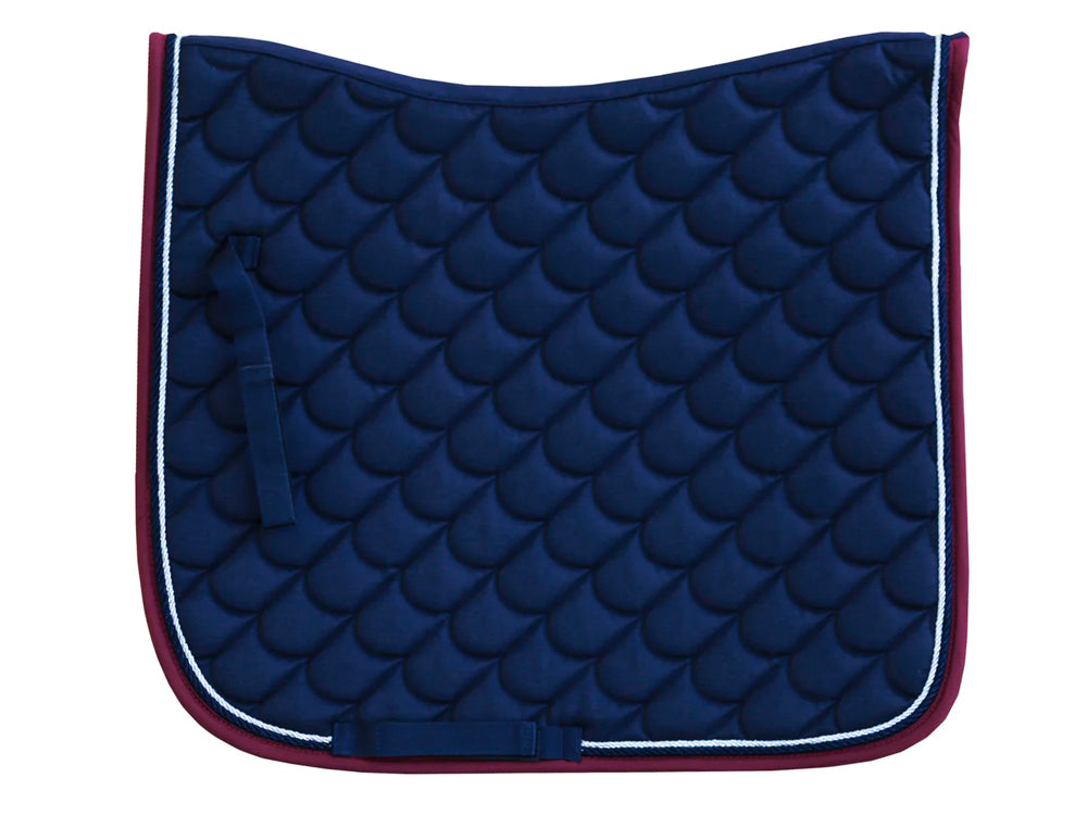 Dressage Saddle Pad - Navy / Maroon w Silver and Navy Cord